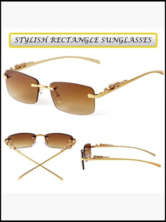 Rimless Rectangle Sunglasses for Men Women 90s Shades UV400 main image 6